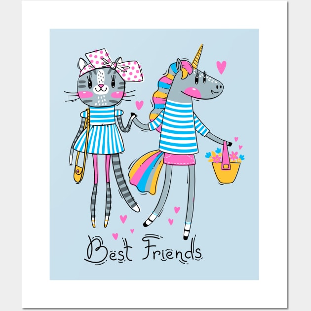 kitty unicorn best friends Wall Art by Mako Design 